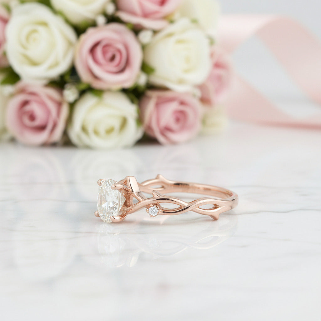 18k Rose Gold 1.0 Ct 6.5mm Diamond Option Art Deco Engagement Ring-Black Diamonds New York