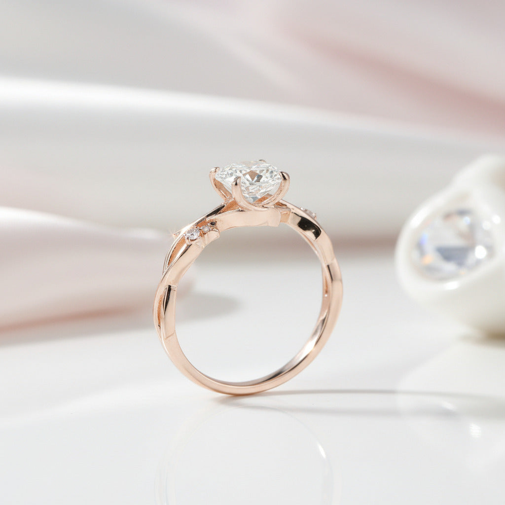 18k Rose Gold 1.0 Ct 6.5mm Diamond Option Art Deco Engagement Ring-Black Diamonds New York
