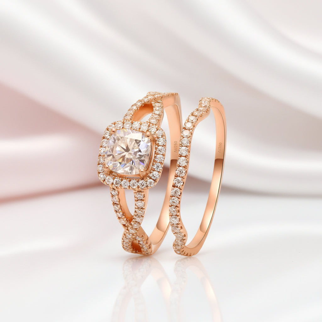 18K Rose Gold Cushion Cut 1.0 Ct Diamond Option Halo Engagement Ring-Black Diamonds New York