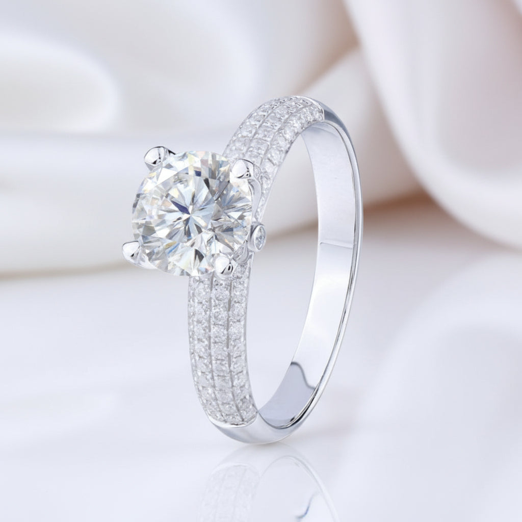 18k White Gold 1.0 Ct Round Diamond Option Engagement Ring-Black Diamonds New York