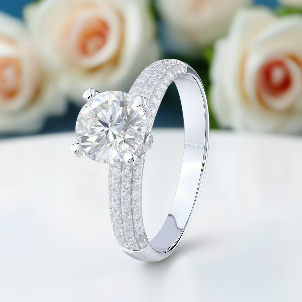 18k White Gold 1.0 Ct Round Diamond Engagement Ring-Black Diamonds New York