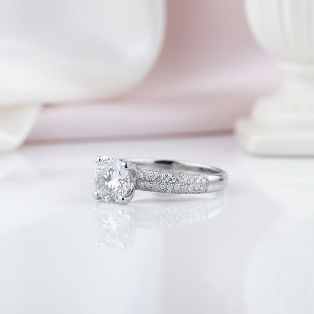 18k White Gold 1.0 Ct Round Diamond Option Engagement Ring-Black Diamonds New York