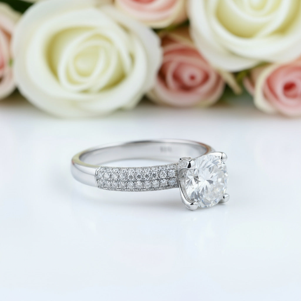 18k White Gold 1.0 Ct Round Diamond Engagement Ring-Black Diamonds New York