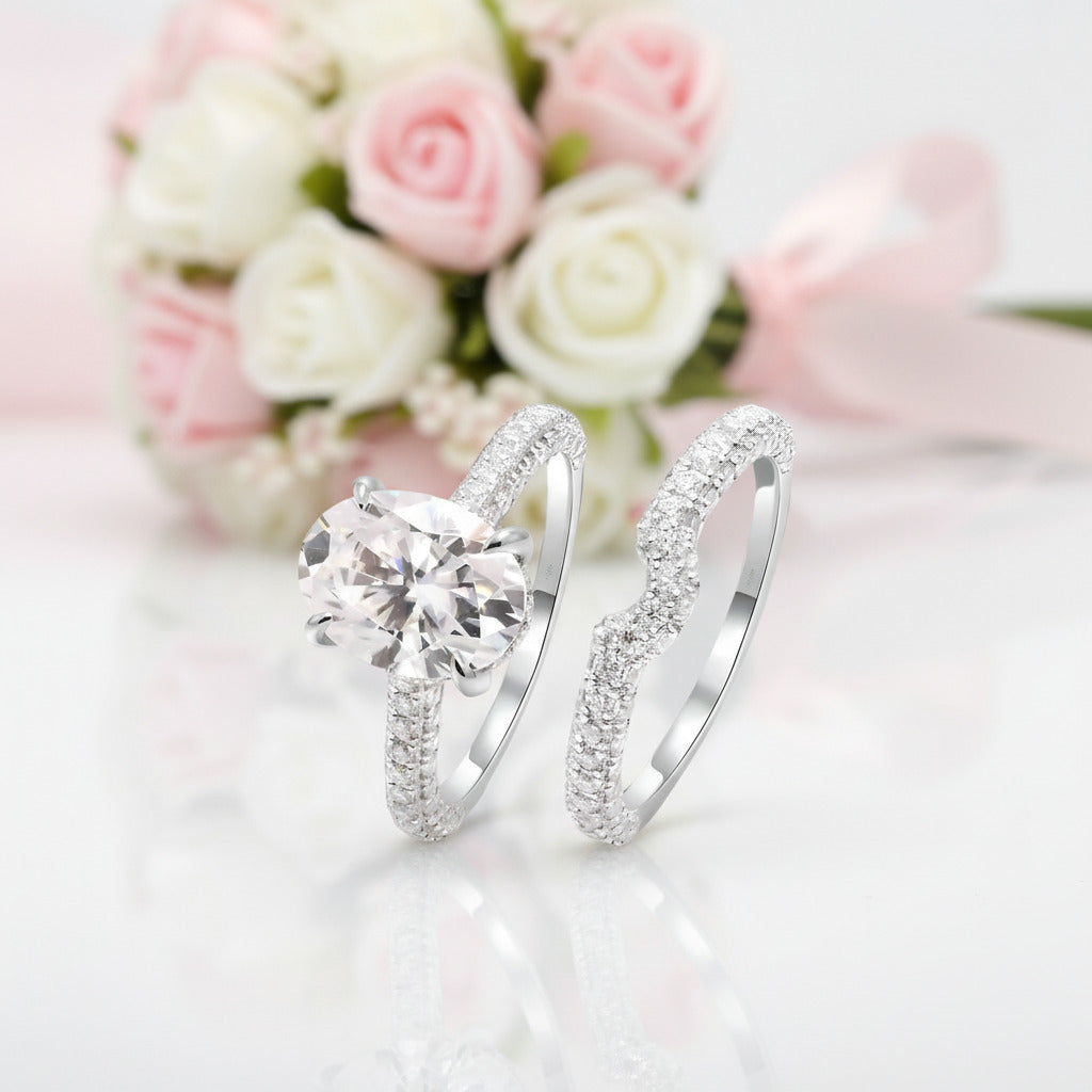 18k White Gold 2.5 Ct Oval Cut Diamond Option Engagement Ring Set-Black Diamonds New York