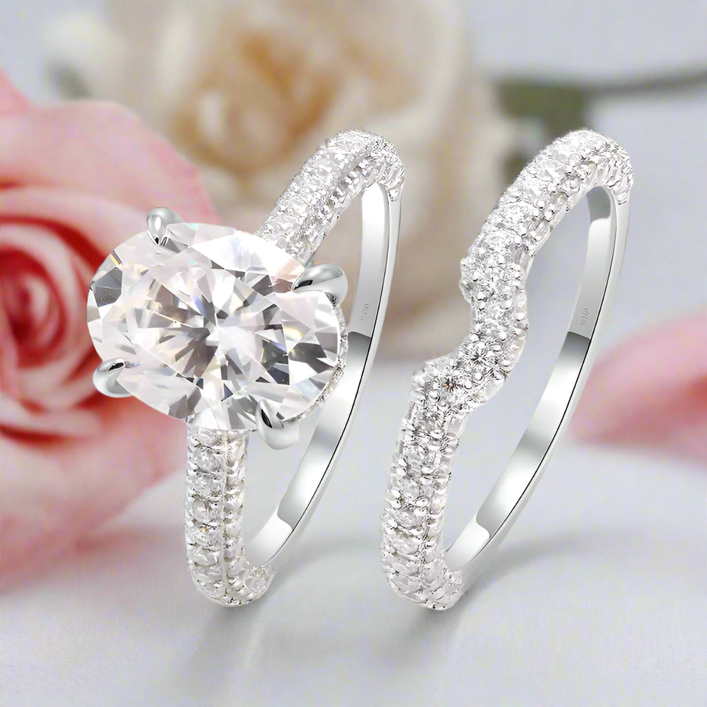 18k White Gold 2.5 Ct Oval Cut Diamond Engagement Ring Set-Black Diamonds New York