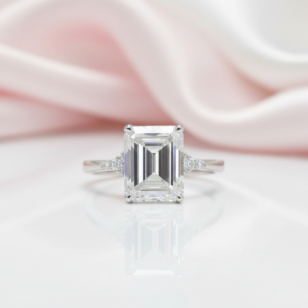18k White Gold 5.0ct Emerald Cut Diamond Option Engagement Halo Ring-Black Diamonds New York