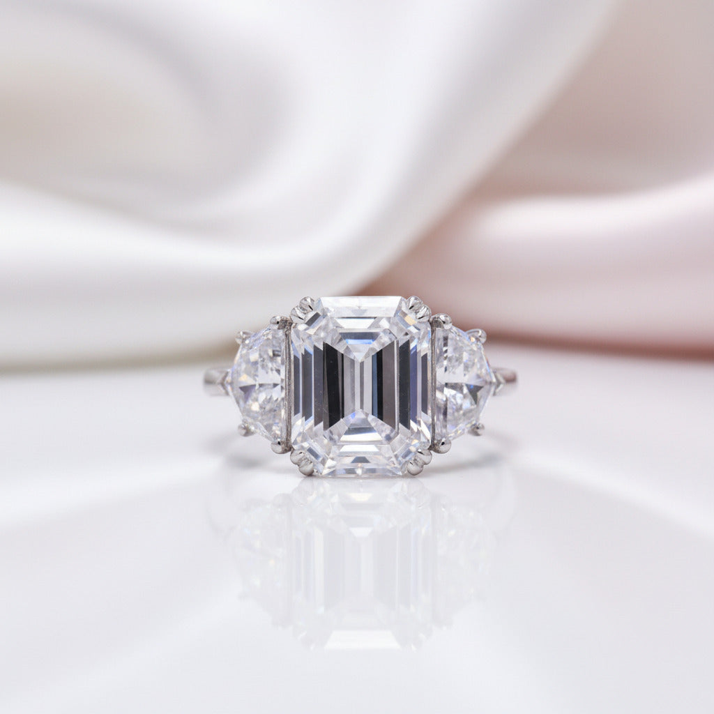 18K White Gold 5ct Emerald Cut Diamond Option Engagement Ring-Black Diamonds New York