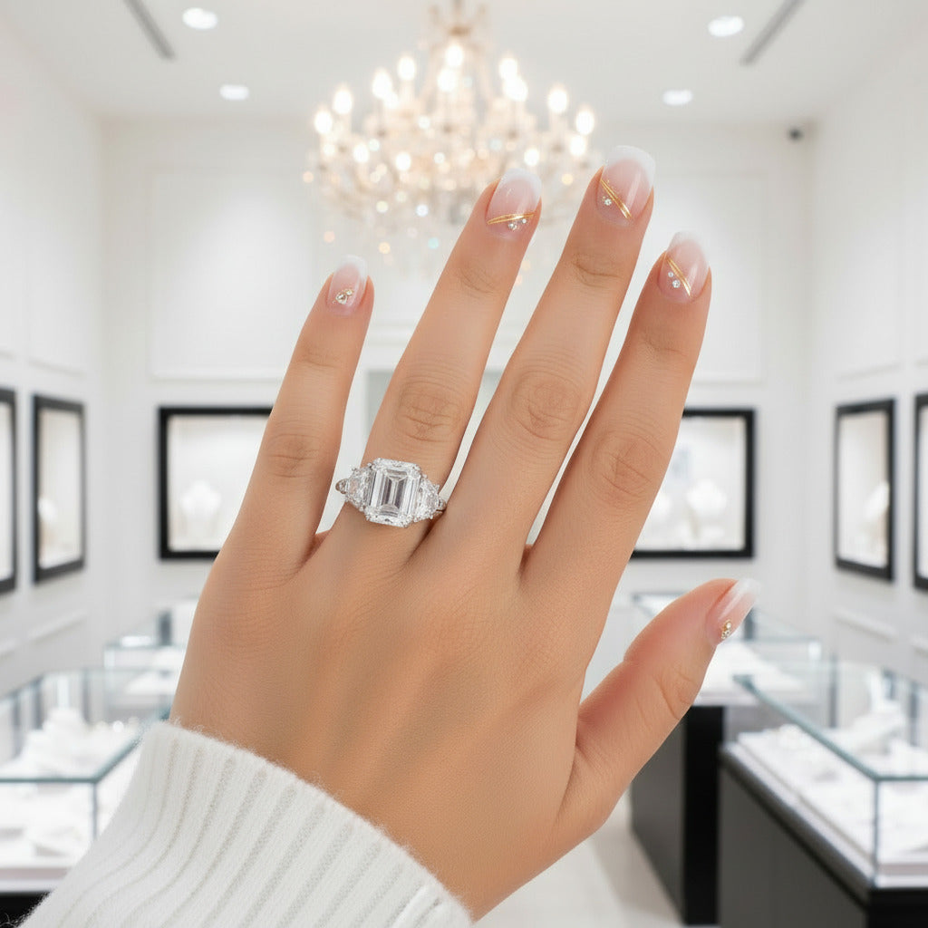 18K White Gold 5ct Emerald Cut Diamond Option Engagement Ring-Black Diamonds New York