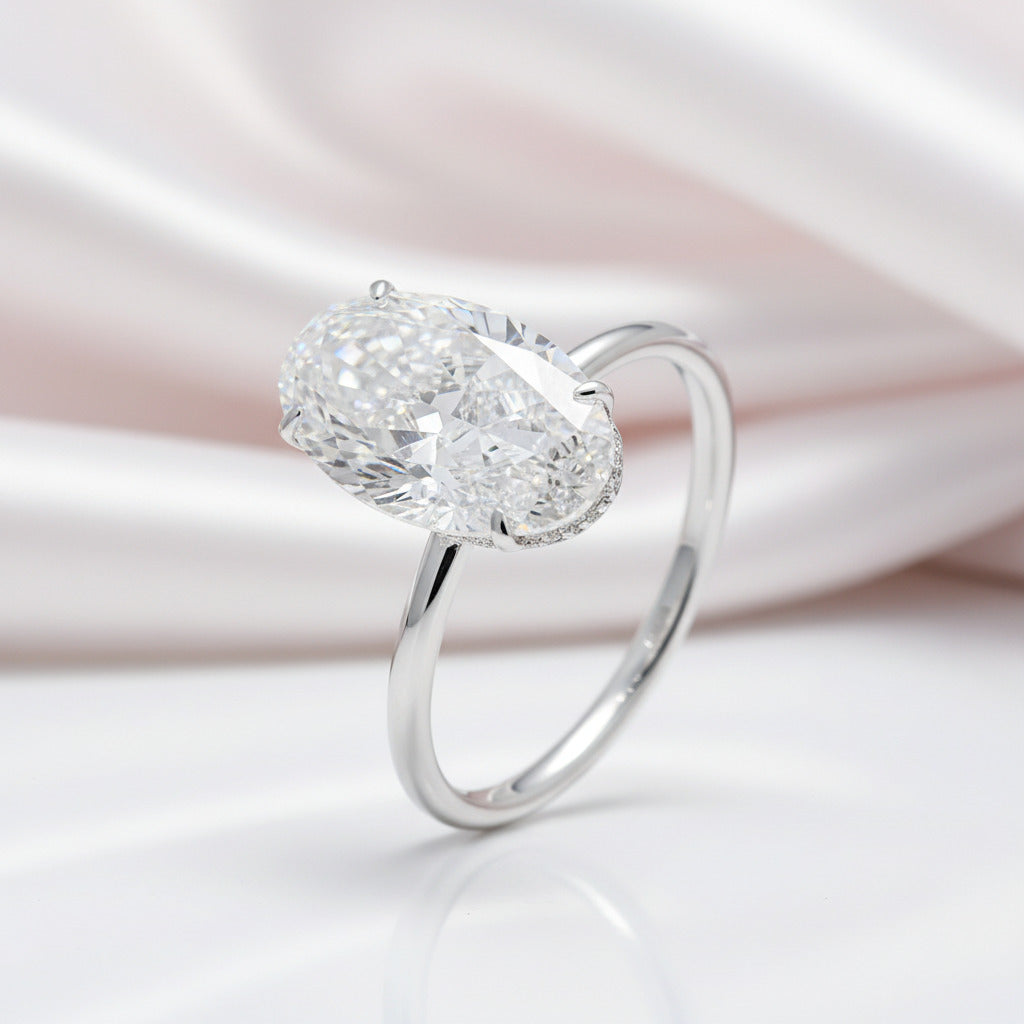 18k White Gold Oval Cut 7.0 Ct Diamond Option Halo Engagement Ring-Black Diamonds New York