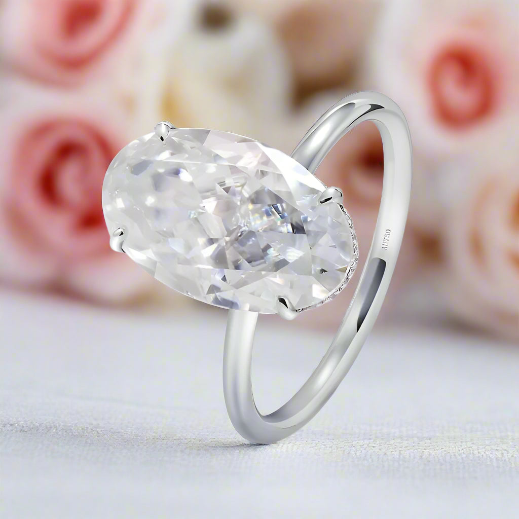 18k White Gold Oval Cut 7.0 Ct Diamond Halo Engagement Ring-Black Diamonds New York