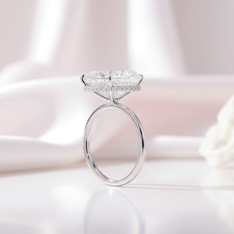 18k White Gold Oval Cut 7.0 Ct Diamond Option Halo Engagement Ring-Black Diamonds New York