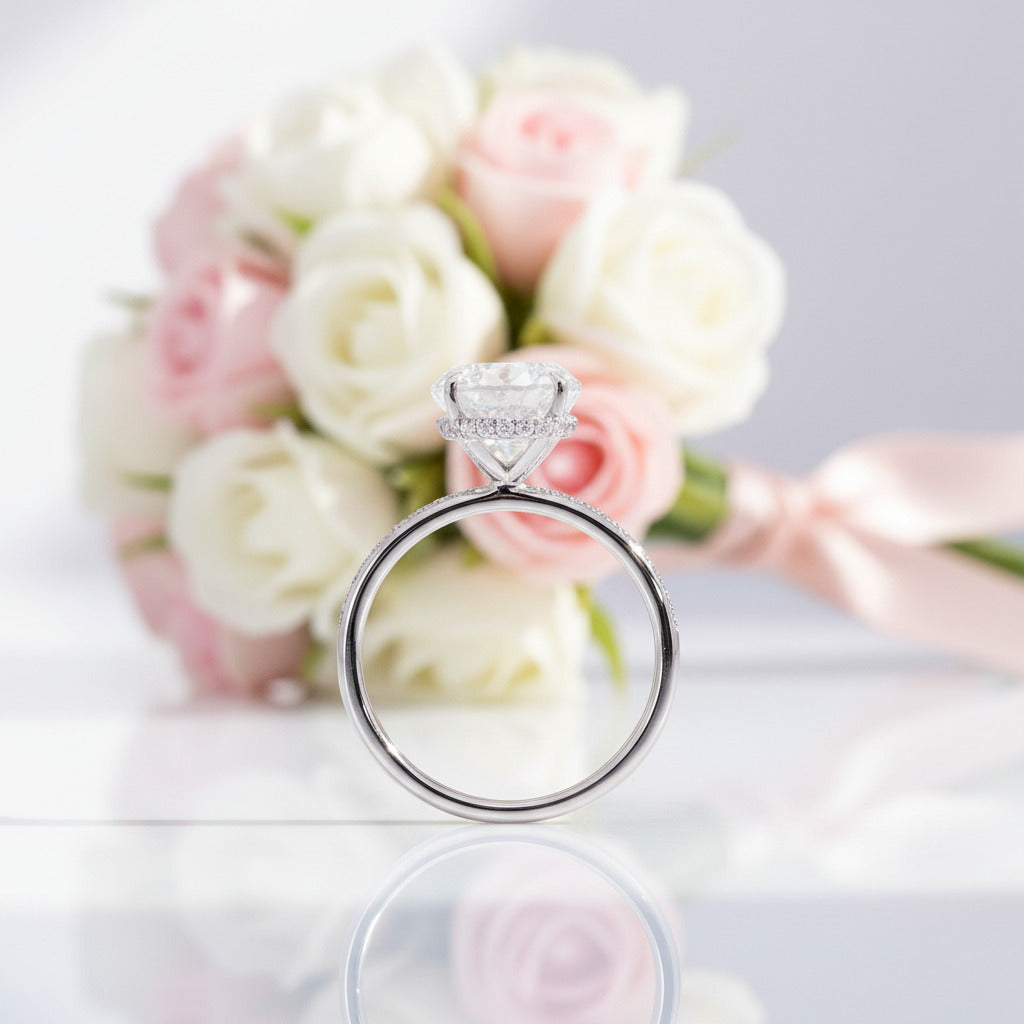 18k White Gold Oval Cut 7.0 Ct Diamond Option Halo Engagement Ring-Black Diamonds New York