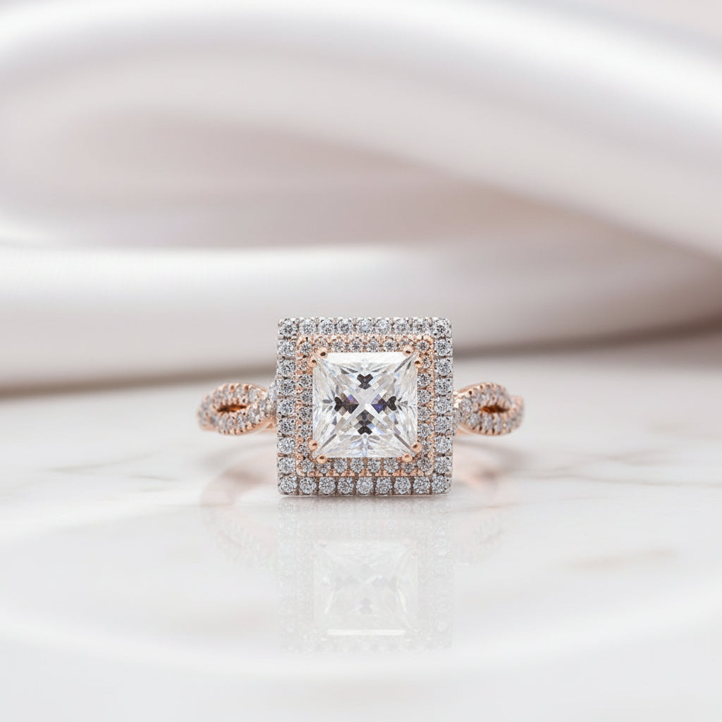 18k White and Rose Gold 2.5 Ct Princess Diamond Option Halo Engagement Ring-Black Diamonds New York