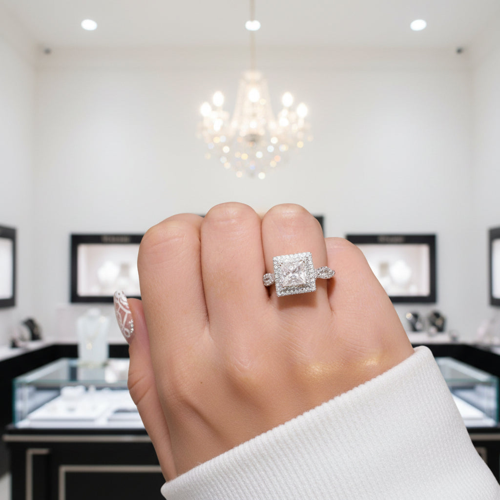 18k White and Rose Gold 2.5 Ct Princess Diamond Option Halo Engagement Ring-Black Diamonds New York