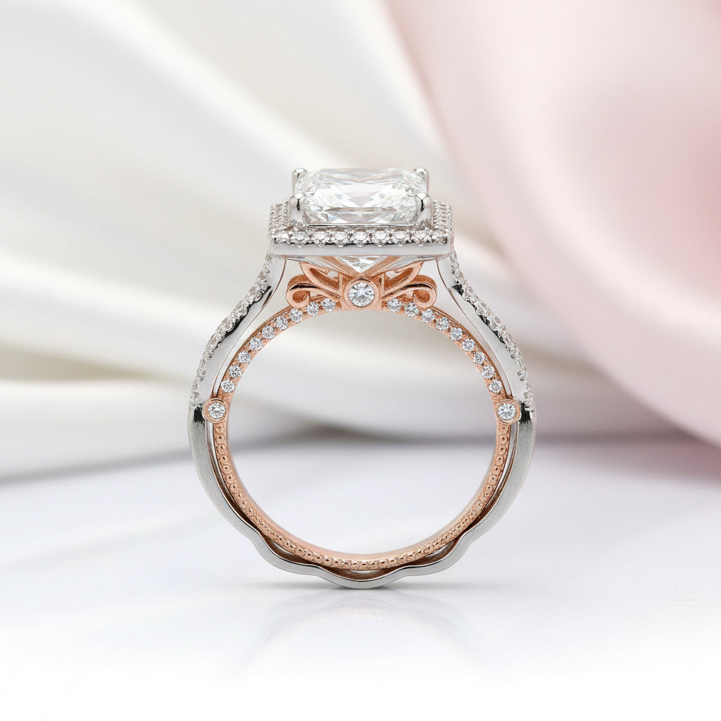 18k White and Rose Gold 2.5 Ct Princess Diamond Option Halo Engagement Ring-Black Diamonds New York