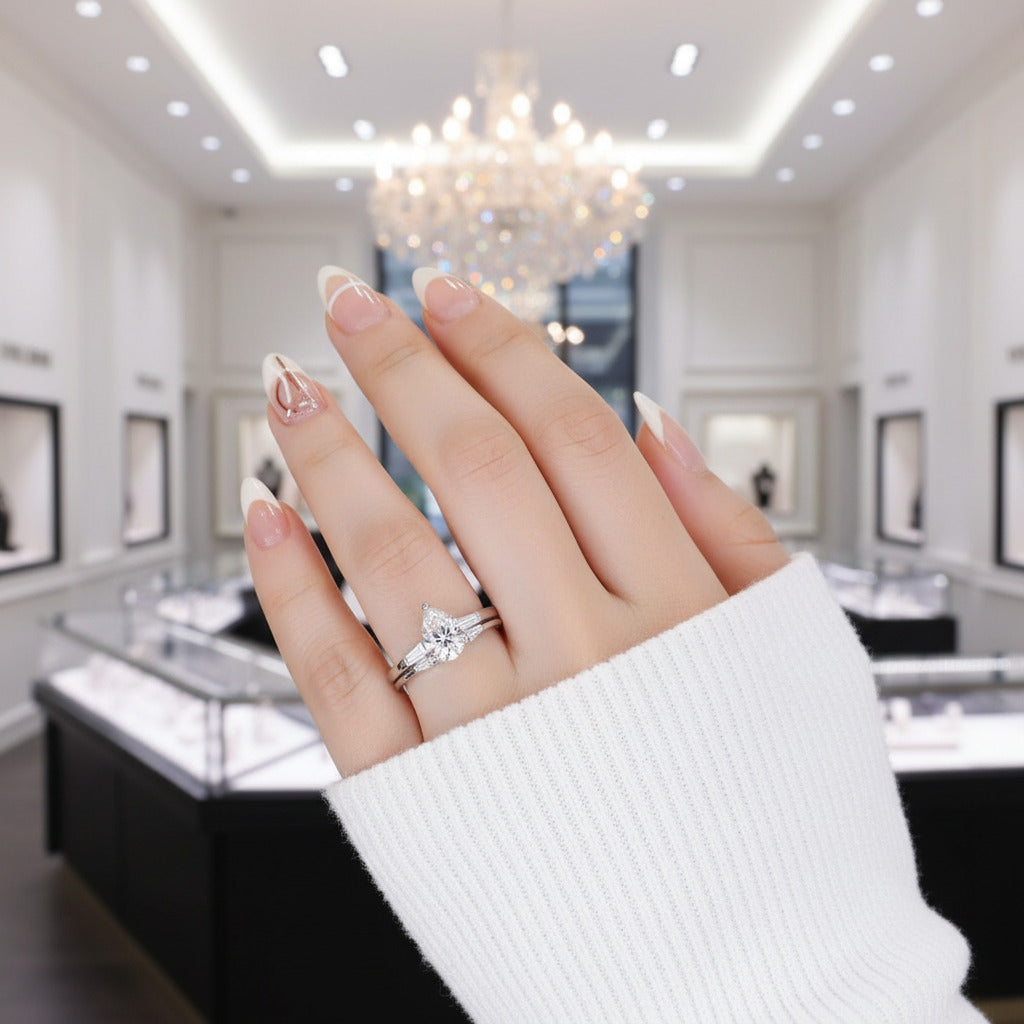 1.9Ct Pear Cut Diamond Option Ring Set-Black Diamonds New York