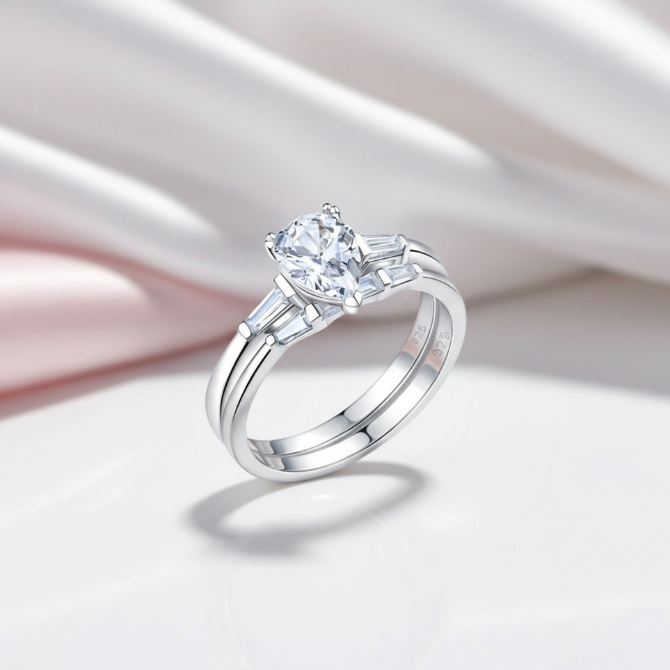 1.9Ct Pear Cut Diamond Option Ring Set-Black Diamonds New York