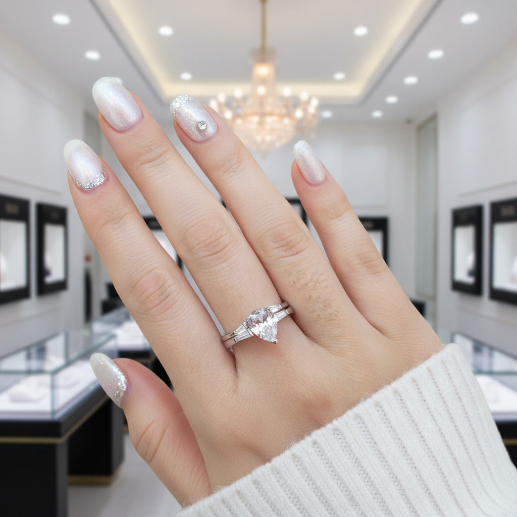 1.9Ct Pear Cut Diamond Option Ring Set-Black Diamonds New York