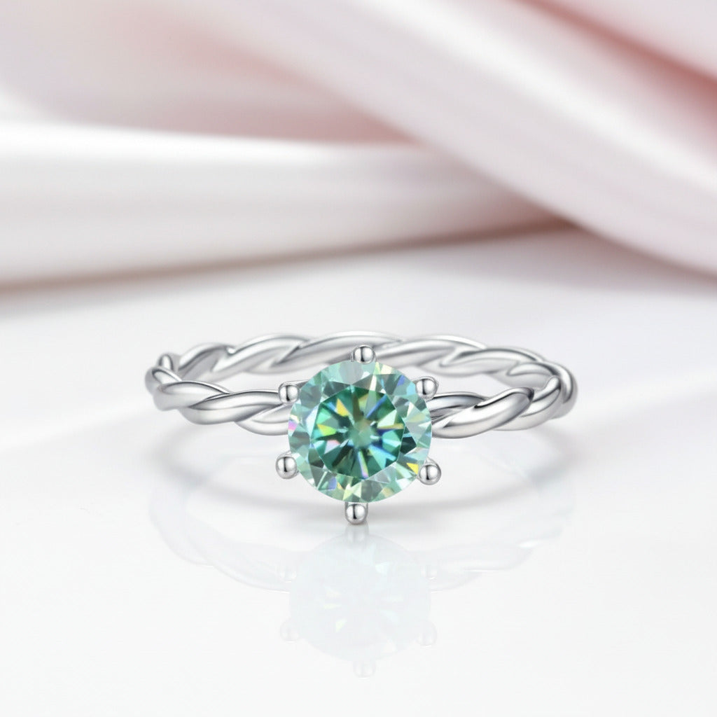 1Ct Round Green Diamond Option Woven Engagement Ring-Black Diamonds New York