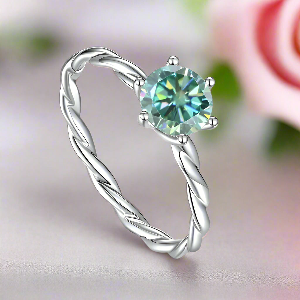 1Ct Round Green Diamond Woven Engagement Ring-Black Diamonds New York