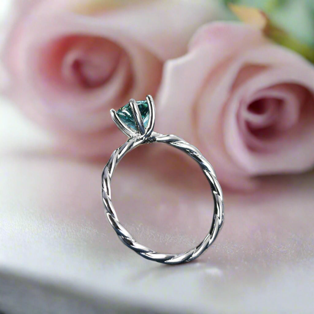 1Ct Round Green Diamond Woven Engagement Ring-Black Diamonds New York