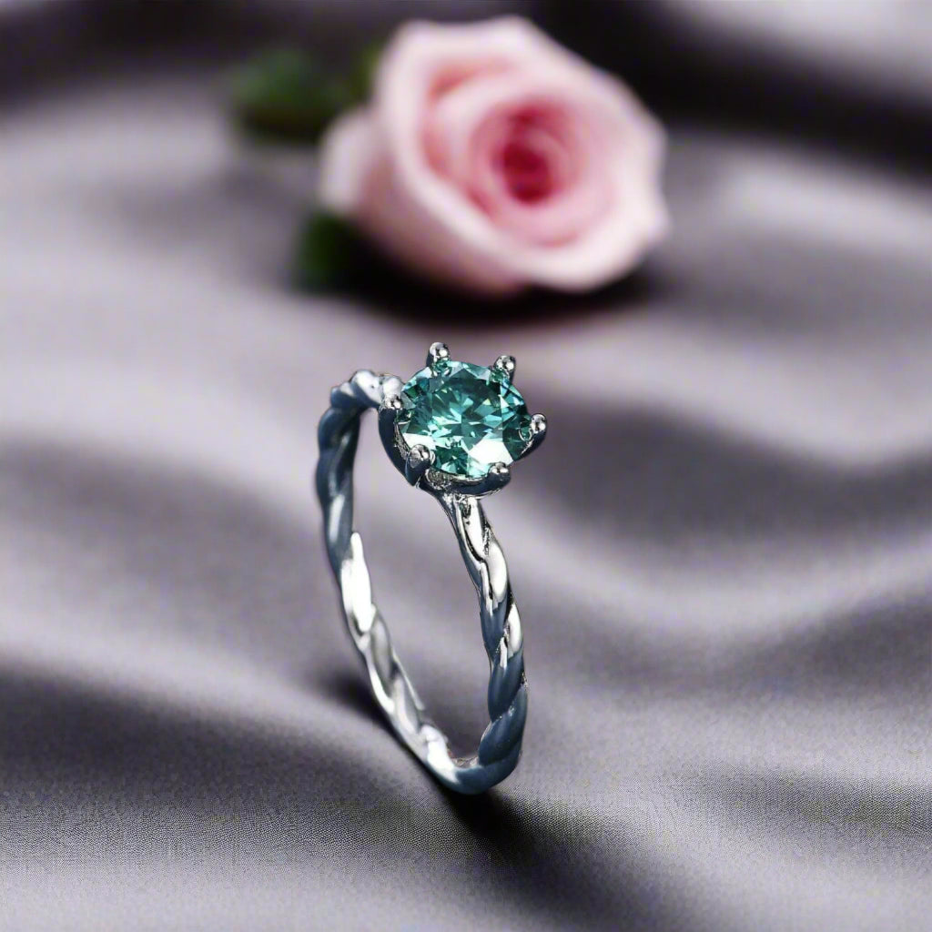 1Ct Round Green Diamond Woven Engagement Ring-Black Diamonds New York