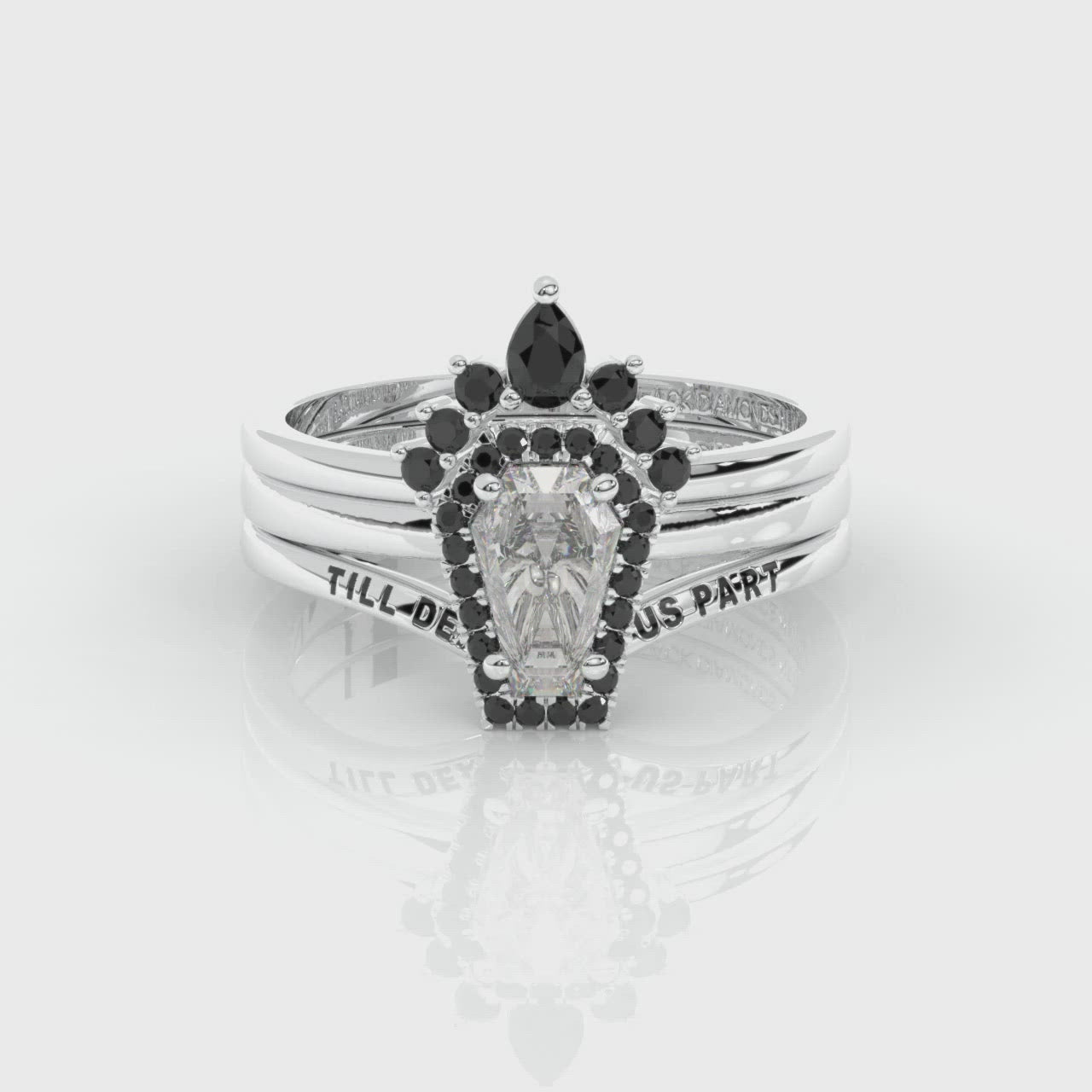 Till Death Do Us Part Rings- Rare Coffin Cut Diamond 14k White Gold Ring Set