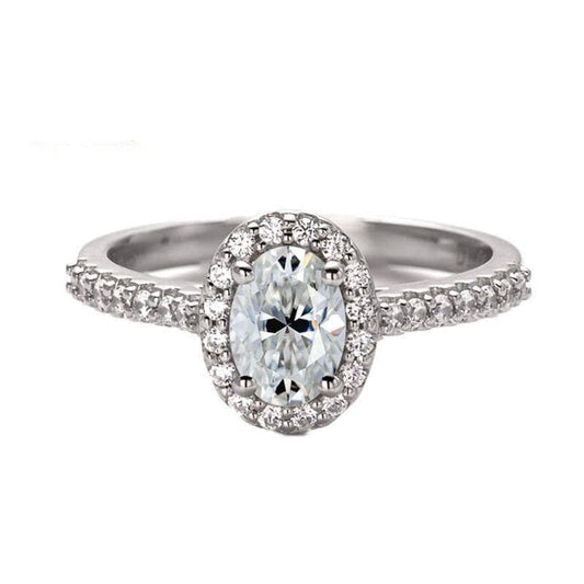 GEM'S BALLET 925 Sterling Silver Moissanite Ring 1.0Ct 5*7mm Classic Oval Halo Moissanite Engagement Ring For Women Fine Jewelry - Black Diamonds New York