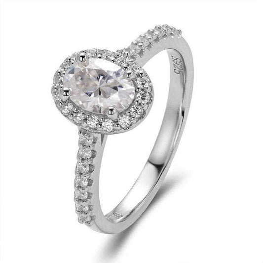 1ct 5*7mm Classic Oval Halo Moissanite Engagement Ring-Black Diamonds New York