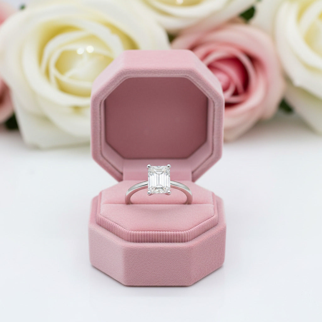 1.0 Ct Emerald Cut Diamond Solitaire Engagement Ring-Black Diamonds New York