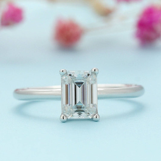 1ct 5*7mm Emerald Cut Moissanite Solitaire Engagement Ring-Black Diamonds New York