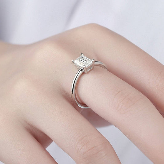 1ct 5*7mm Emerald Cut Diamond Solitaire Engagement Ring-Black Diamonds New York