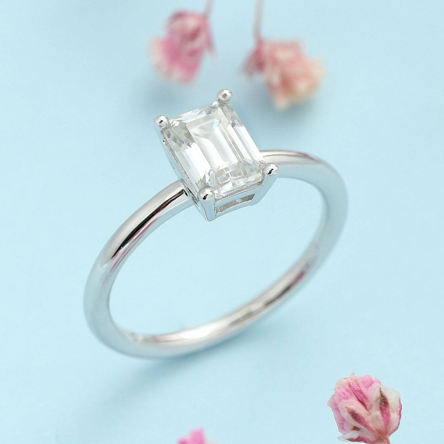 1ct 5*7mm Emerald Cut Diamond Solitaire Engagement Ring-Black Diamonds New York
