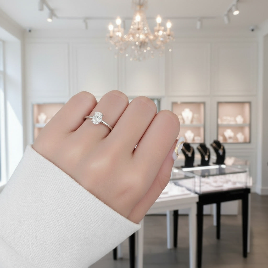 1.0 Ct Oval Cut Diamond Option Solitaire Engagement Ring-Black Diamonds New York