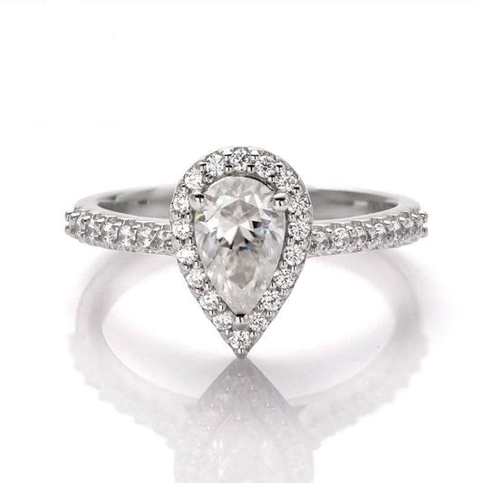 GEM'S BALLET 1.0Ct 5*8mm Pear Cut Moissanite Petite Halo Engagement Ring 925 Sterling Silver Moissanite Wedding Ring For Women - Black Diamonds New York
