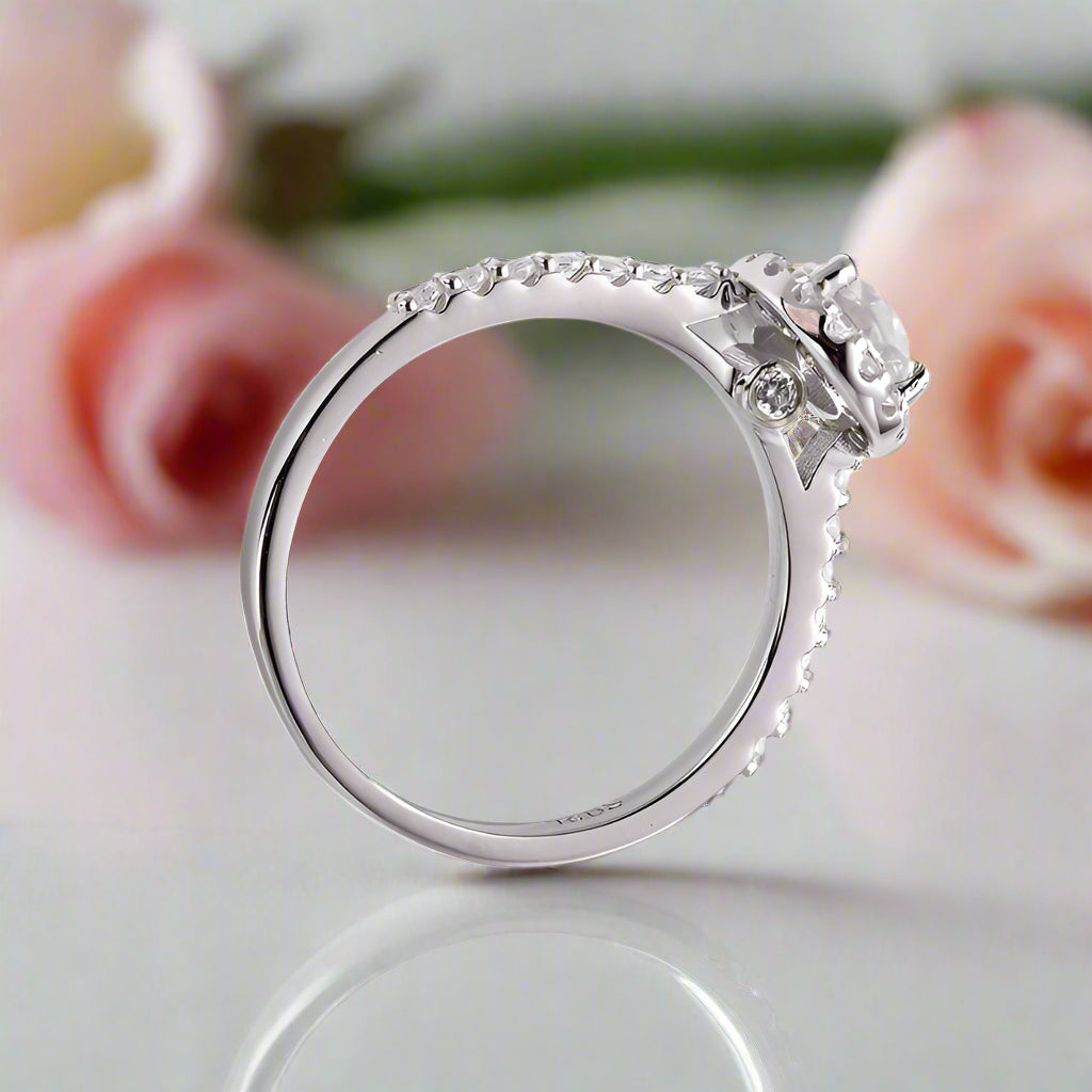 1ct 5*8mm Pear Cut Diamond Petite Halo Engagement Ring-Black Diamonds New York