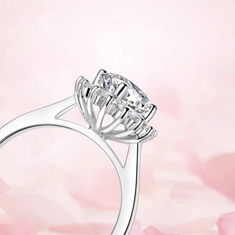 1ct 6.5mm Moissanite Sunflower Shaped Halo Engagement Ring-Black Diamonds New York