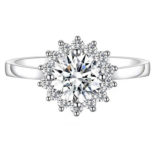 1ct 6.5mm Moissanite Sunflower Shaped Halo Engagement Ring-Black Diamonds New York