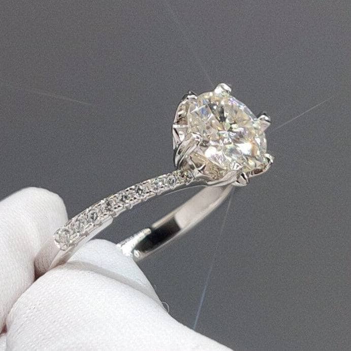 1ct 6.5mm Round Cut D Color Moissanite Snowflake Engagement Ring - Black Diamonds New York