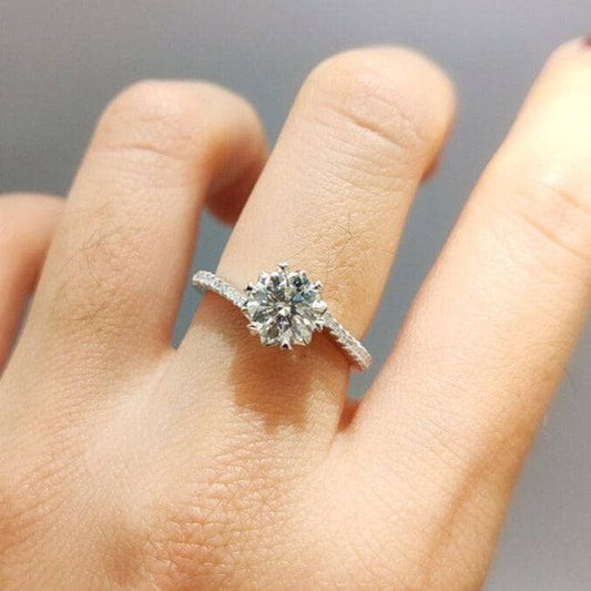 1ct 6.5mm Round Cut D Color Moissanite Snowflake Engagement Ring-Black Diamonds New York