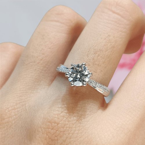 1ct 6.5mm Round Cut D Color Round Diamond Engagement Ring-Black Diamonds New York