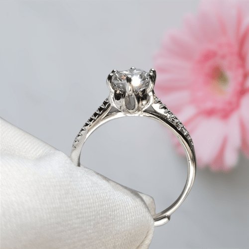 1ct 6.5mm Round Cut D Color Round Moissanite Engagement Ring-Black Diamonds New York