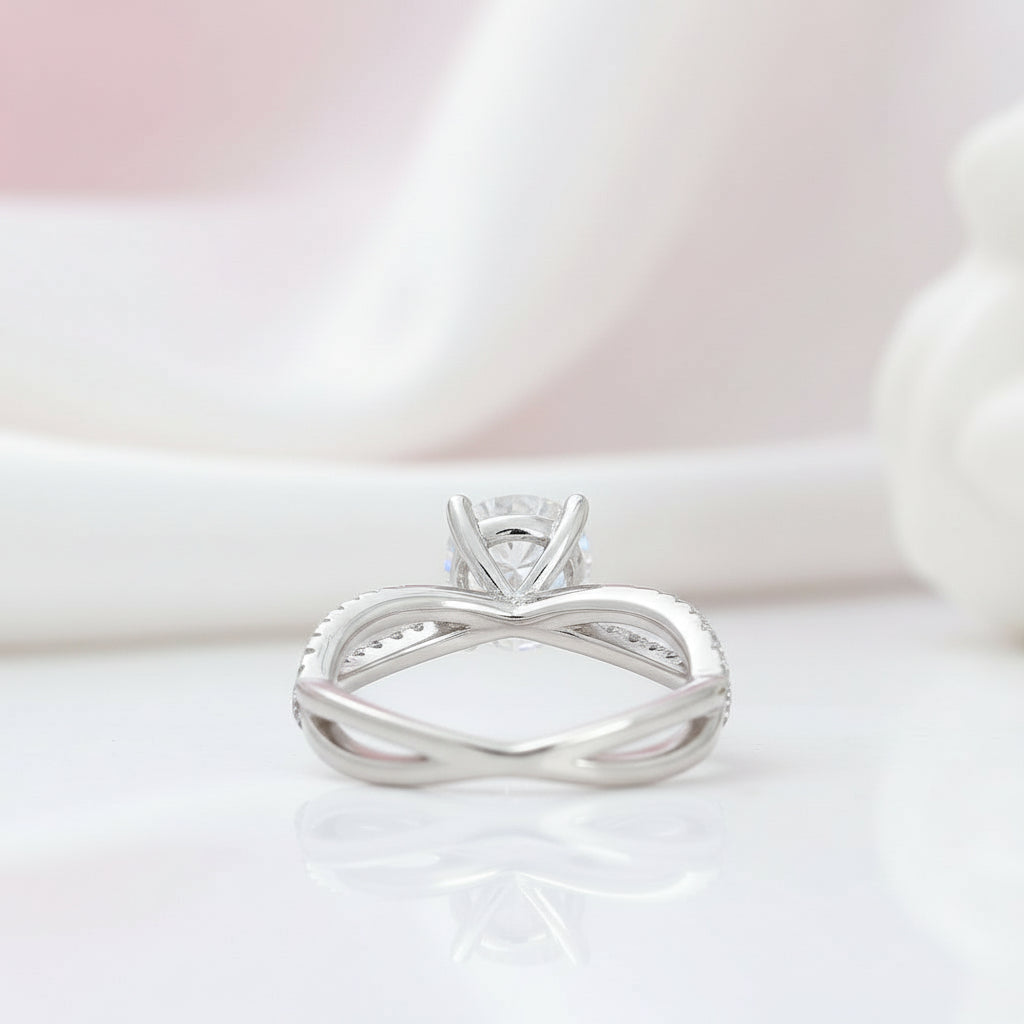 1.0 Ct Round Cut Diamond Halo Twist Band Engagement Ring-Black Diamonds New York