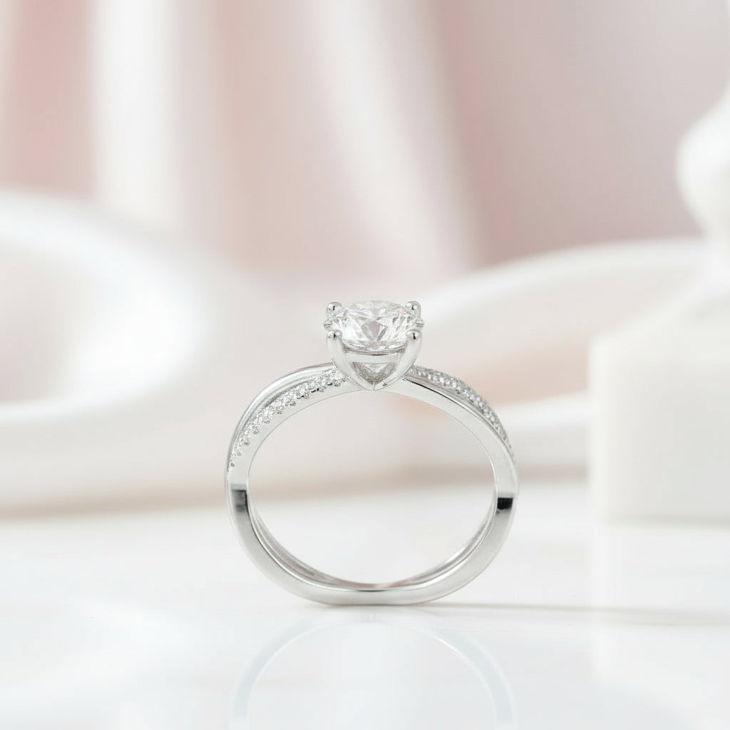 1.0 Ct Round Cut Diamond Halo Twist Band Engagement Ring-Black Diamonds New York