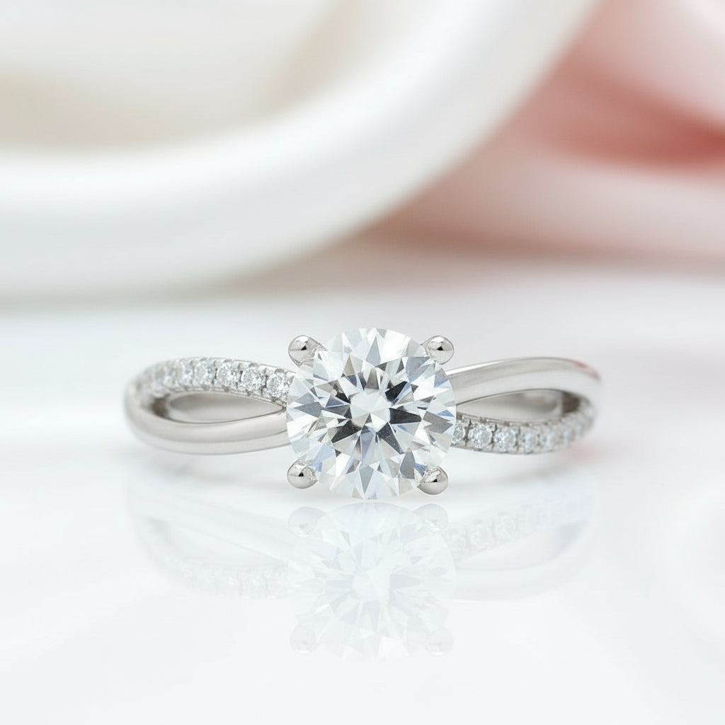 1.0 Ct Round Cut Diamond Halo Twist Band Engagement Ring-Black Diamonds New York