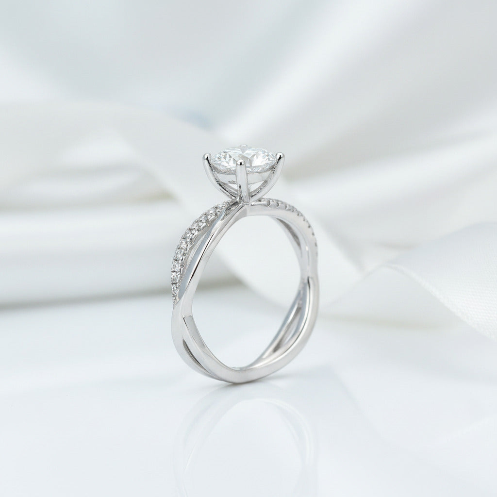 1.0 Ct Round Cut Diamond Option Halo Twist Band Engagement Ring-Black Diamonds New York