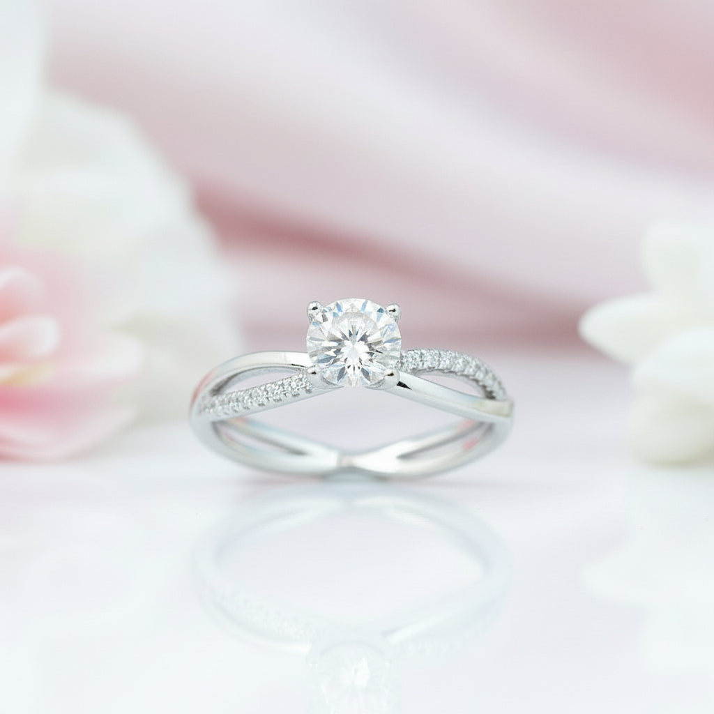 1.0 Ct Round Cut Diamond Halo Twist Band Engagement Ring-Black Diamonds New York