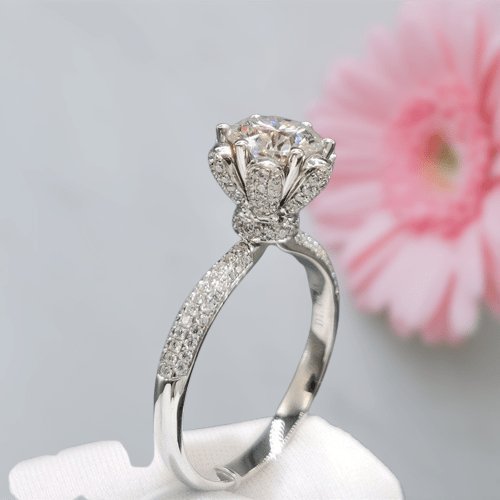1ct 6.5mm Round Cut Moissanite Snow Queen Engagement Ring-Black Diamonds New York