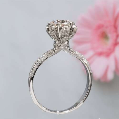 1ct 6.5mm Round Cut Moissanite Snow Queen Engagement Ring-Black Diamonds New York