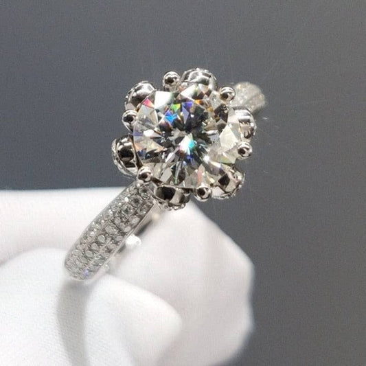 1ct 6.5mm Round Cut Diamond Snow Queen Engagement Ring-Black Diamonds New York